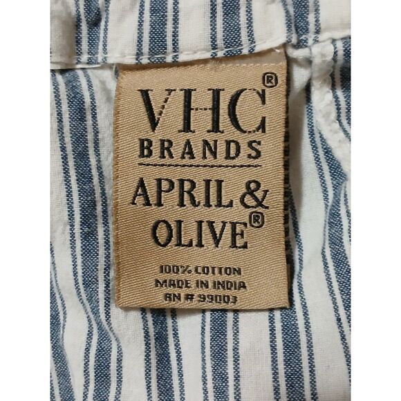 Pair Apri Olive blue white ticking 2 king pillowcases ruffle cottage farmhouse - Picture 4 of 4